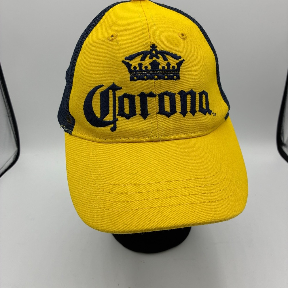 Corona Extra Beer Trucker Hat Yellow Navy Mesh Crown Logo Snapback